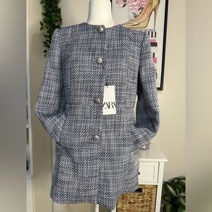 ZARA Light Blue Long Structure Blazer - Large NWT